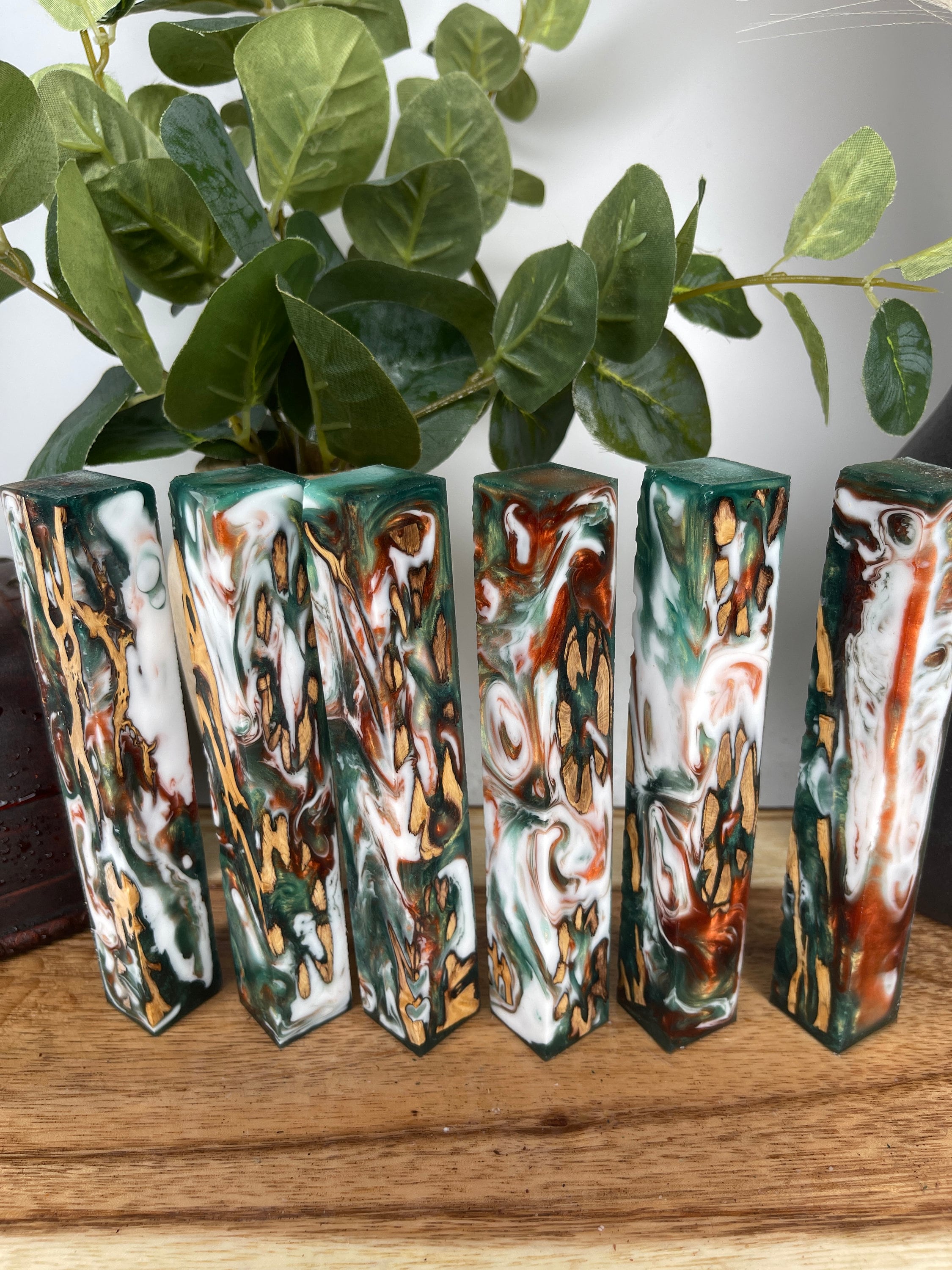 PBBrick-067: Green White Copper Cholla Catus Hybrid Pen Blank Diamond Painting Alumilite Resin Casting - Jakob Janssen Studios