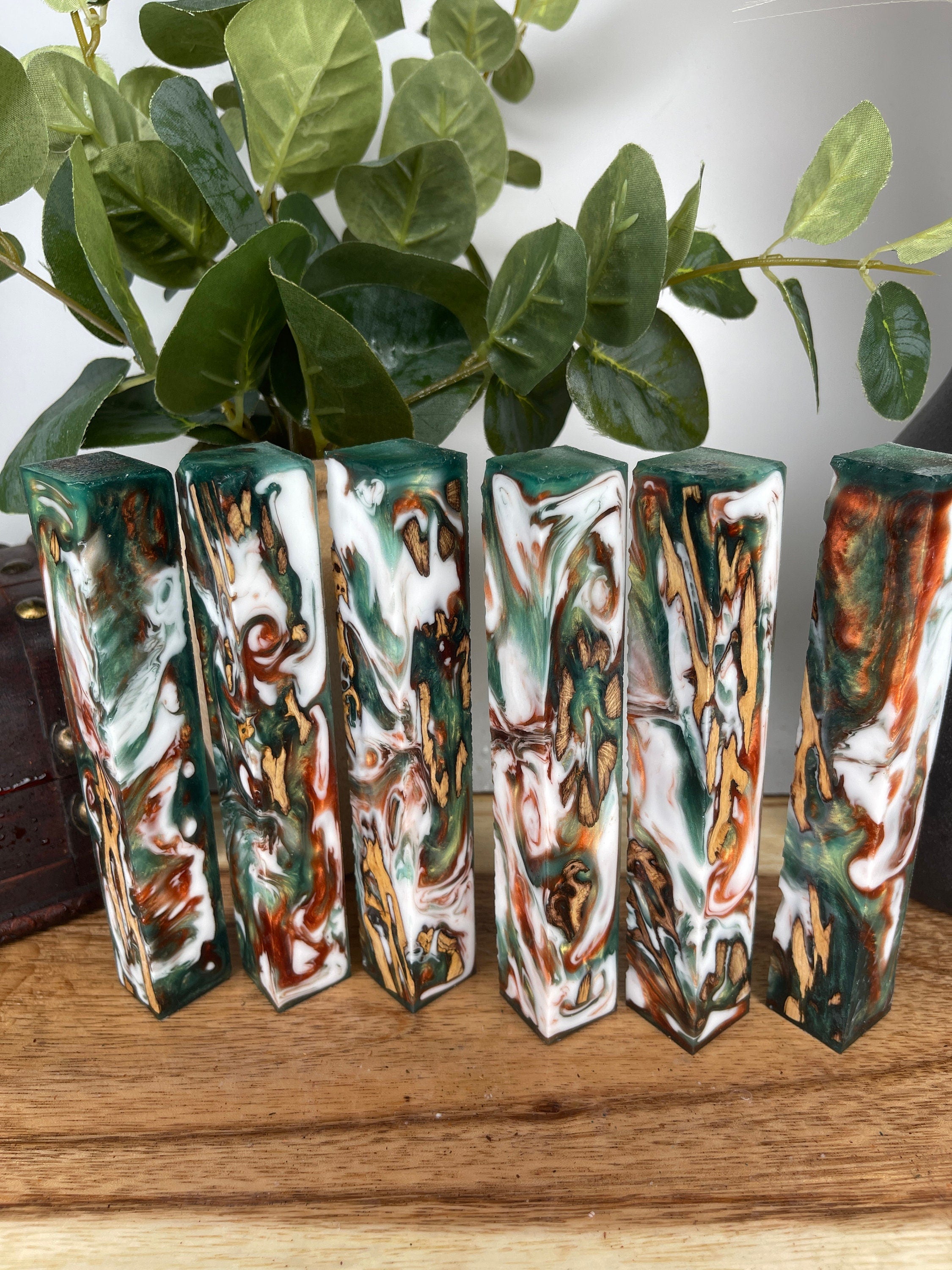 PBBrick-070: Green White Copper Cholla Catus Hybrid Pen Blank Diamond Painting Alumilite Resin Casting - Jakob Janssen Studios