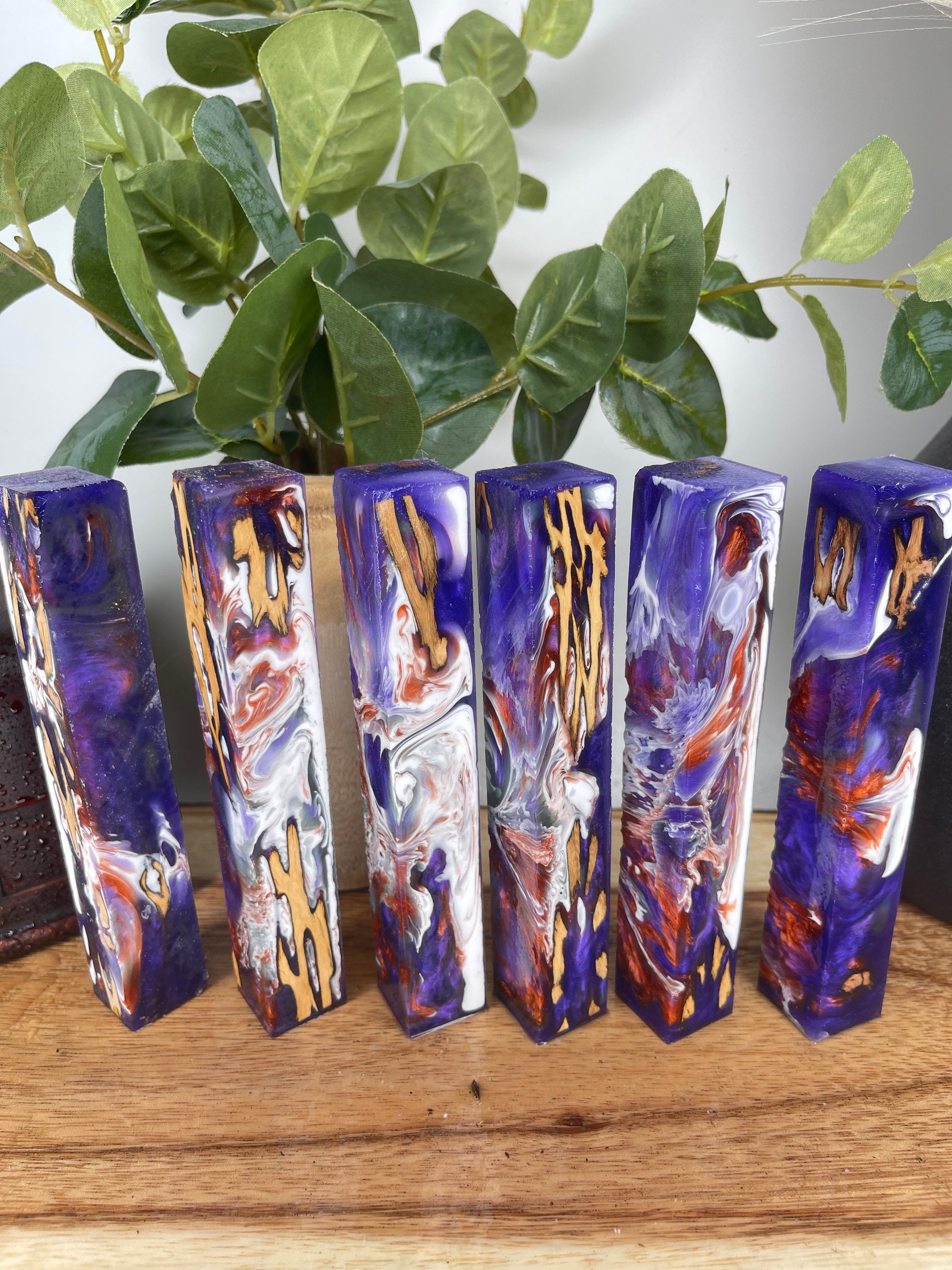 PBBrick-060: Purple White Copper Cholla Catus Hybrid Pen Blank Diamond Painting Alumilite Resin Casting - Jakob Janssen Studios