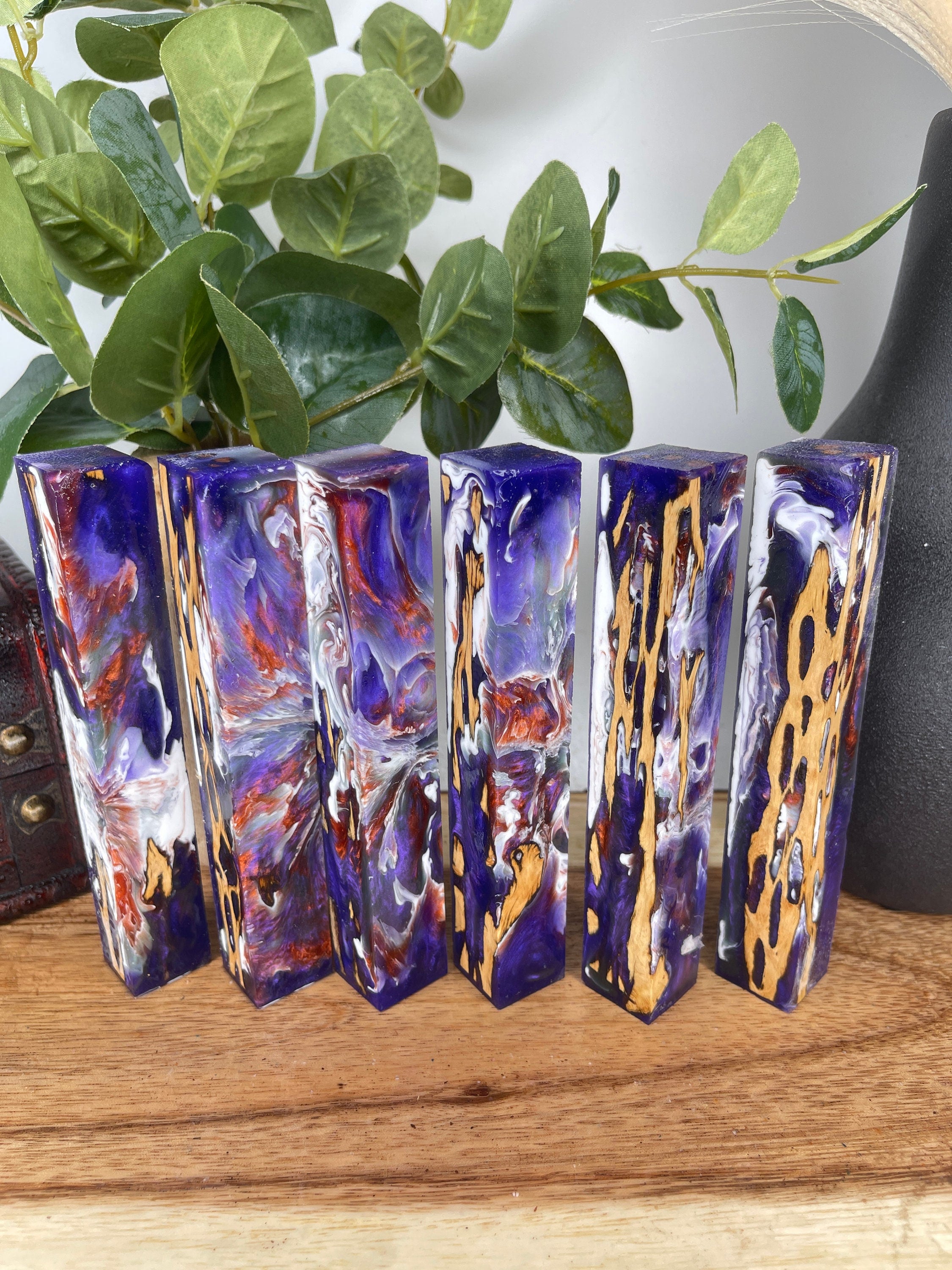 PBBrick-057: Purple White Copper Cholla Catus Hybrid Pen Blank Diamond Painting Alumilite Resin Casting - Jakob Janssen Studios